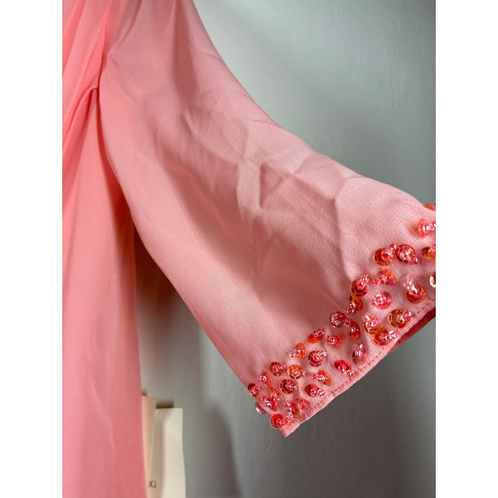 Lanting‎ Beaded Sleeve Chiffon Overlay Sheath Dress Medium Peach Mother of Bride - Picture 5 of 13